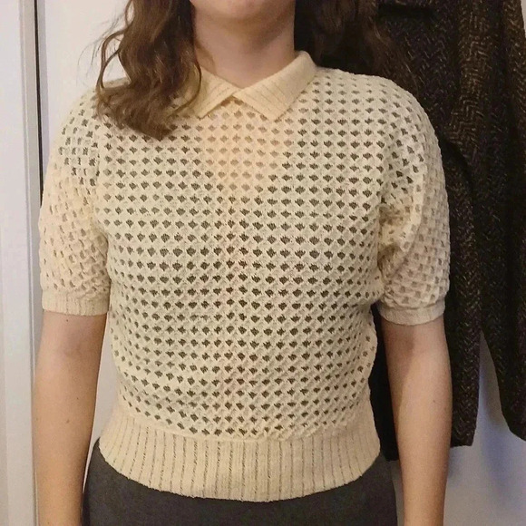 VINTAGE  Cream sheer knit sweater - Picture 8 of 9